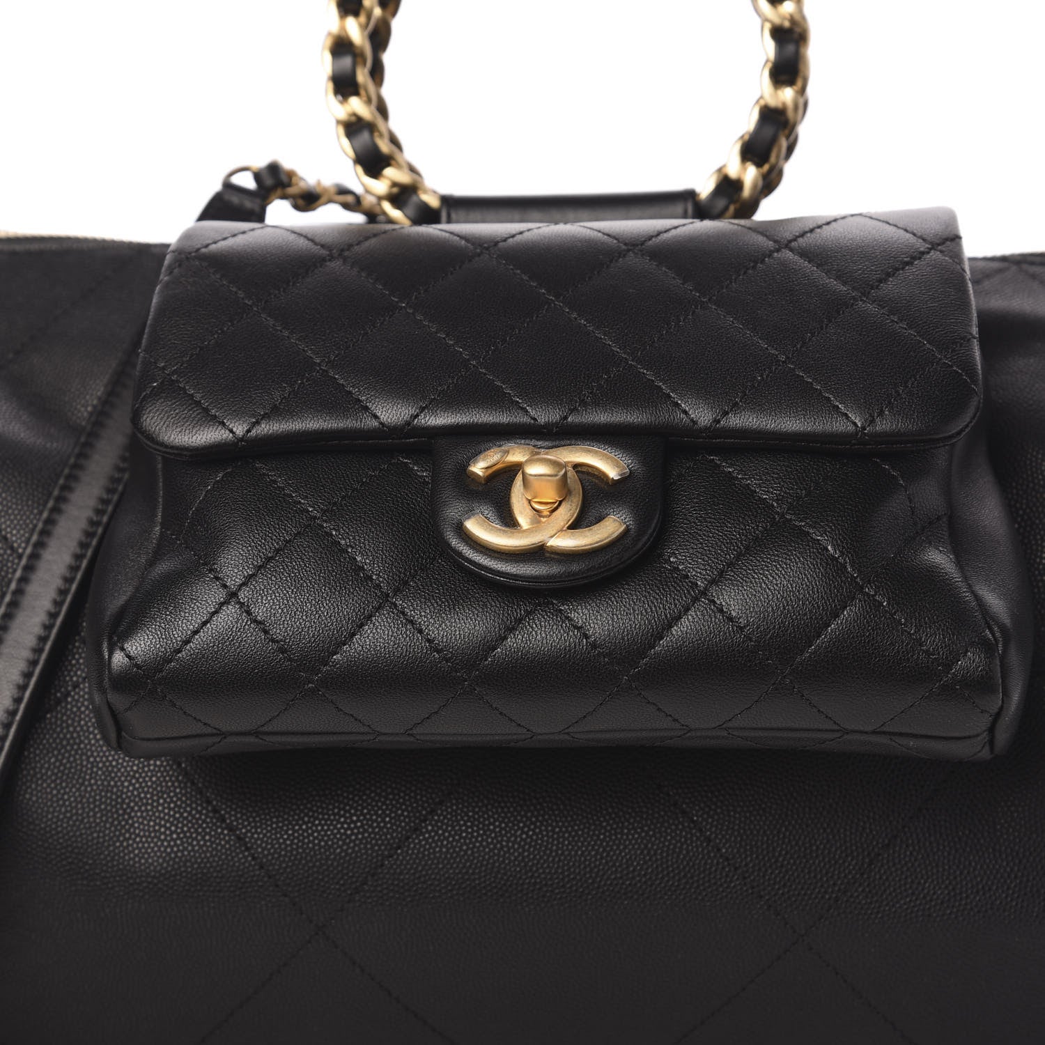 Chanel Grained Calfskin Lambskin Quilted Large Bowling Bag Black 11 of 11
