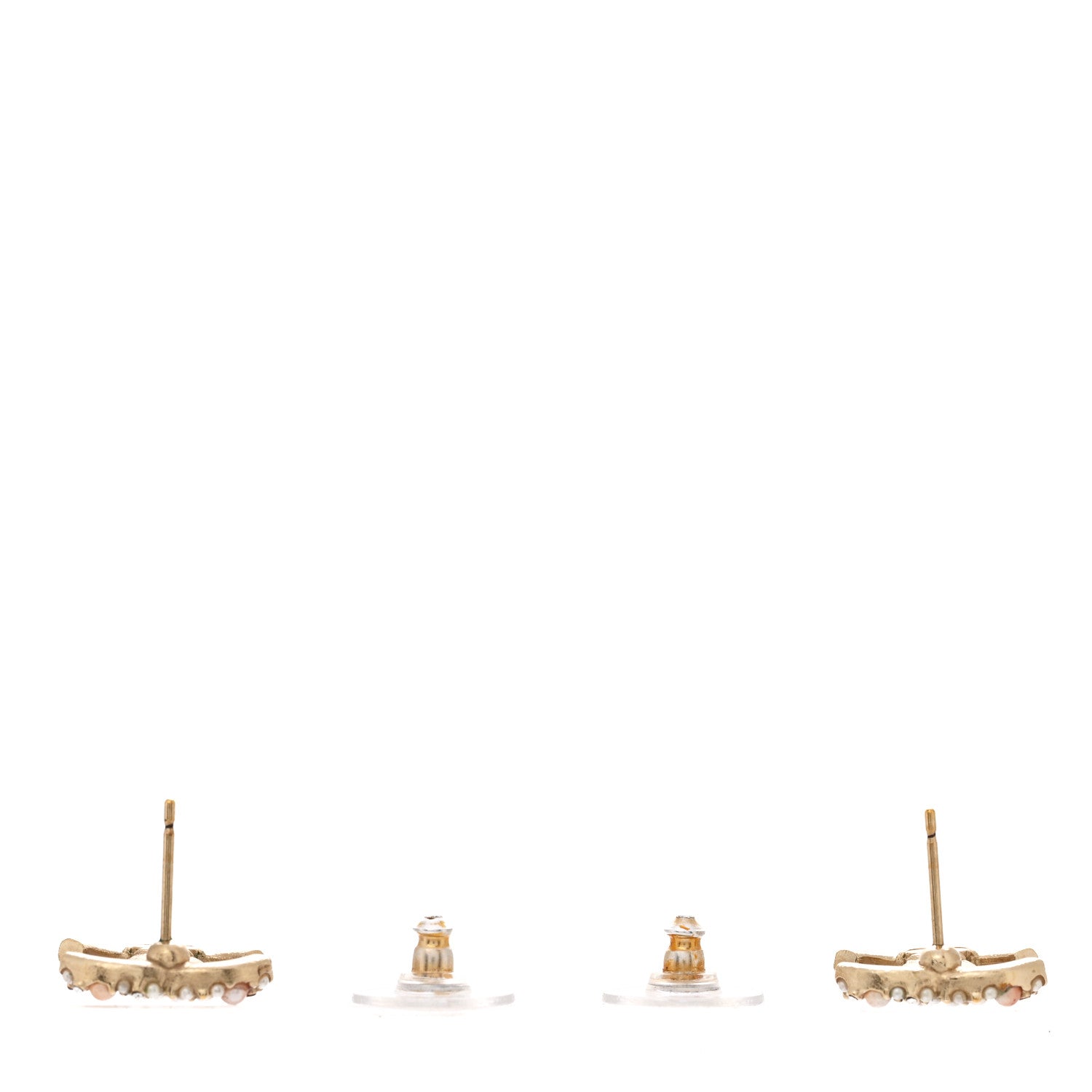 Chanel Pearl Crystal CC Charms Stud Earrings Light Gold Pink 3 of 4