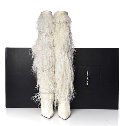 Saint Laurent Veluto Master Ostrich Yeti 110 Over The Knee Boots 38 Blanc Optique 8 of 8