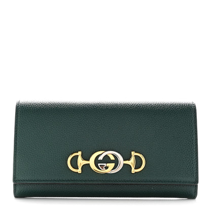 Gucci Grainy Calfskin Zumi Continental Wallet Vintage Green 1 of 11