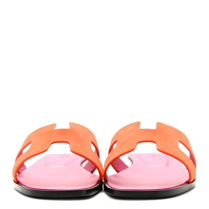 Hermes Suede Goatskin Oran Sandals 39 Orange Synthetique 3 of 10