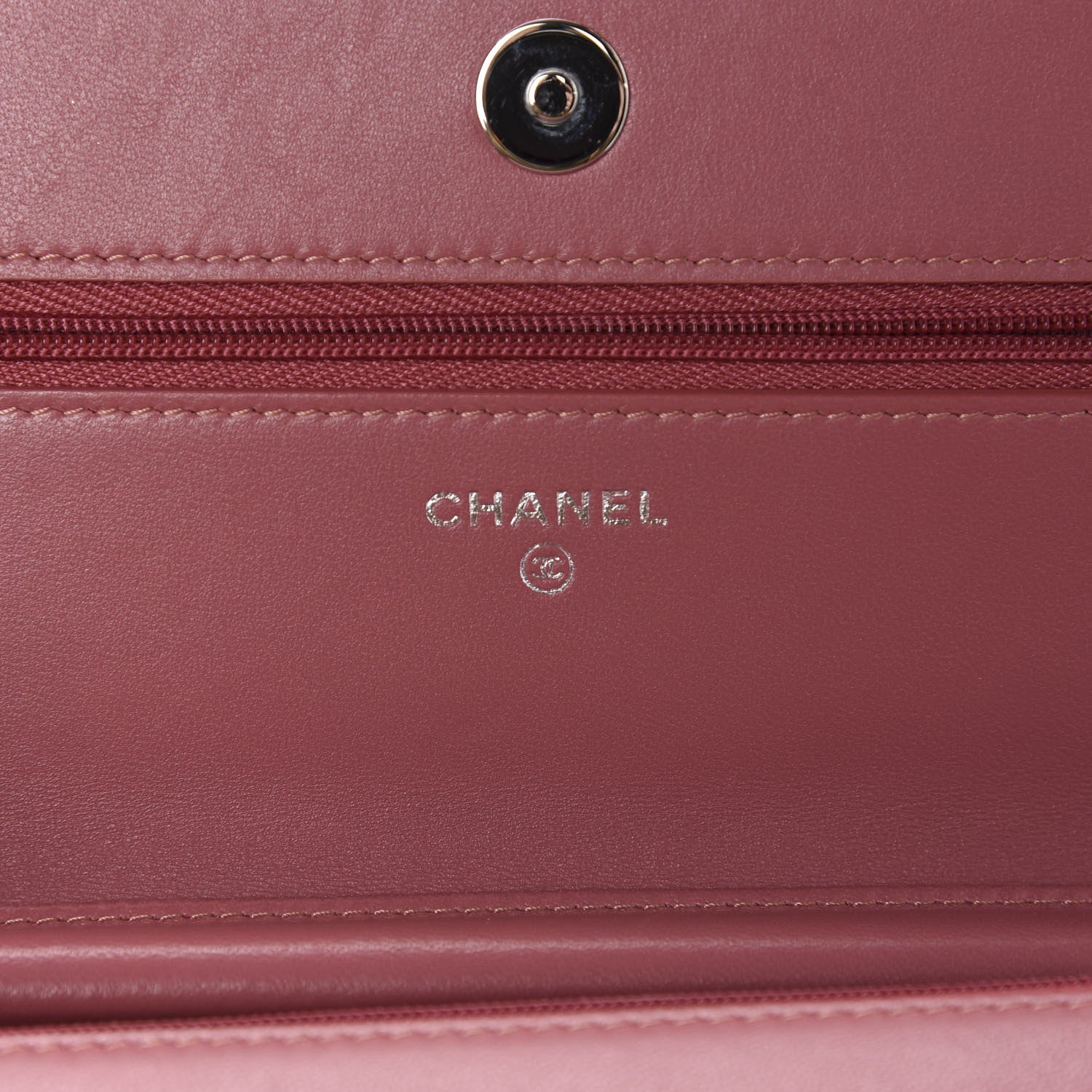 Chanel Lambskin Quilted Wallet On Chain WOC Dark Pink 8 of 12