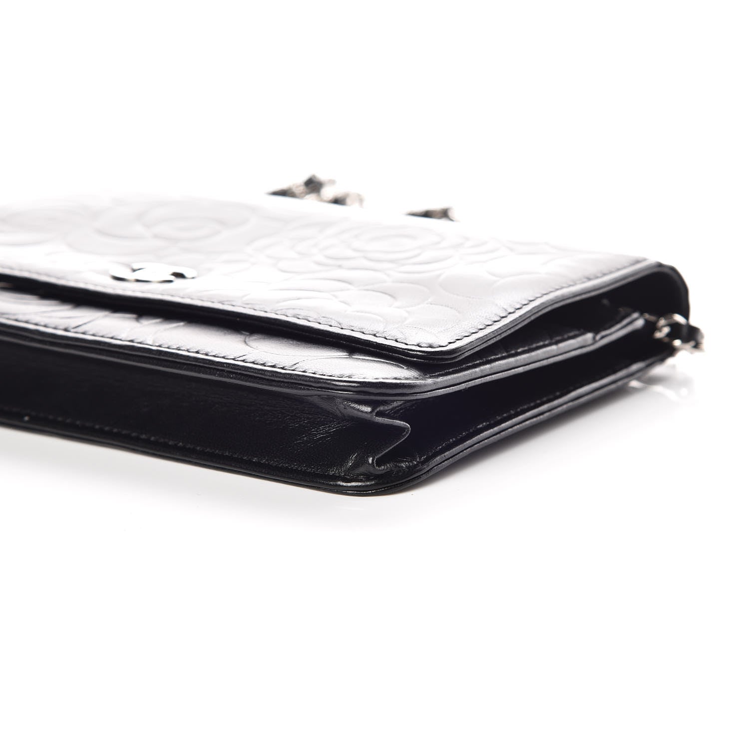 Chanel Lambskin Camellia Embossed Wallet on Chain WOC Black 6 of 10