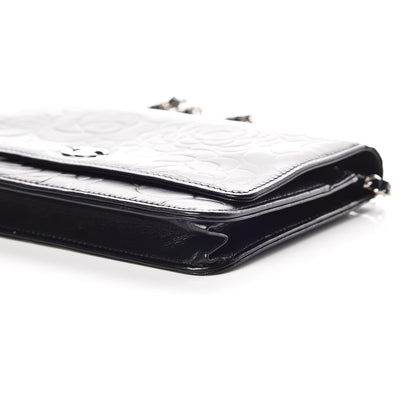Chanel Lambskin Camellia Embossed Wallet on Chain WOC Black 6 of 10