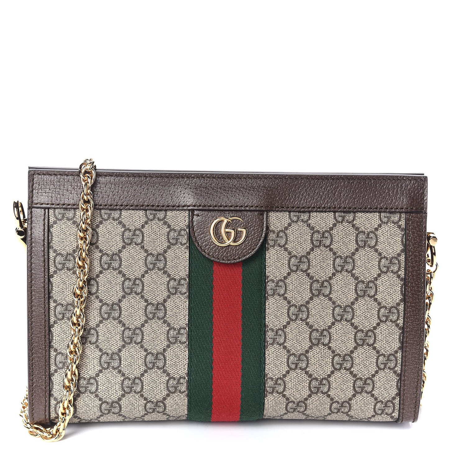GG Supreme Monogram Web Small Ophidia Chain Shoulder Bag Brown