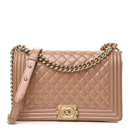 Chanel Iridescent Glazed Calfskin Quilted New Medium Boy Flap Dark Beige 1 of 12