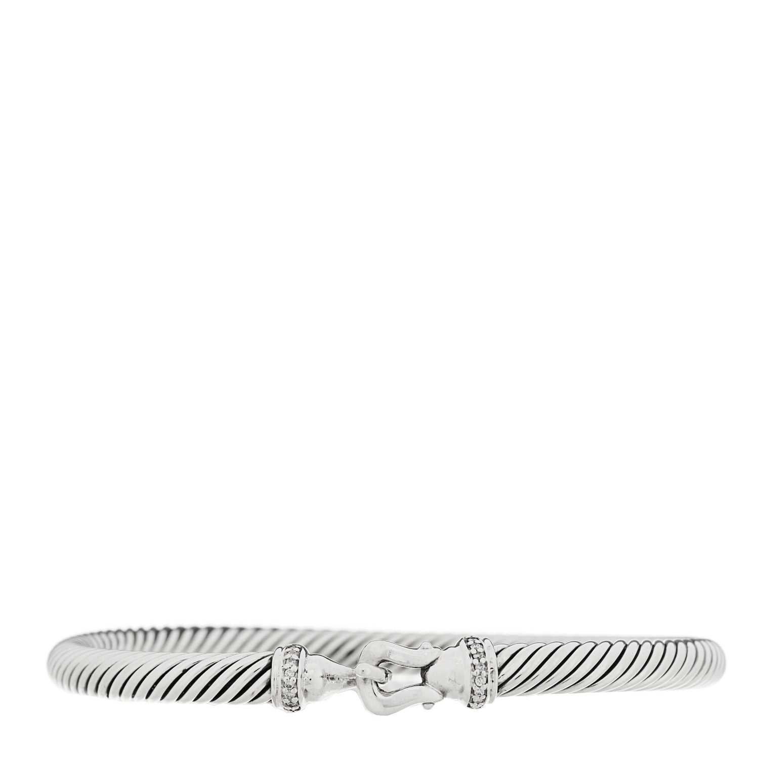 David Yurman Sterling Silver Diamond 5mm Cable Buckle Bracelet 1 of 3