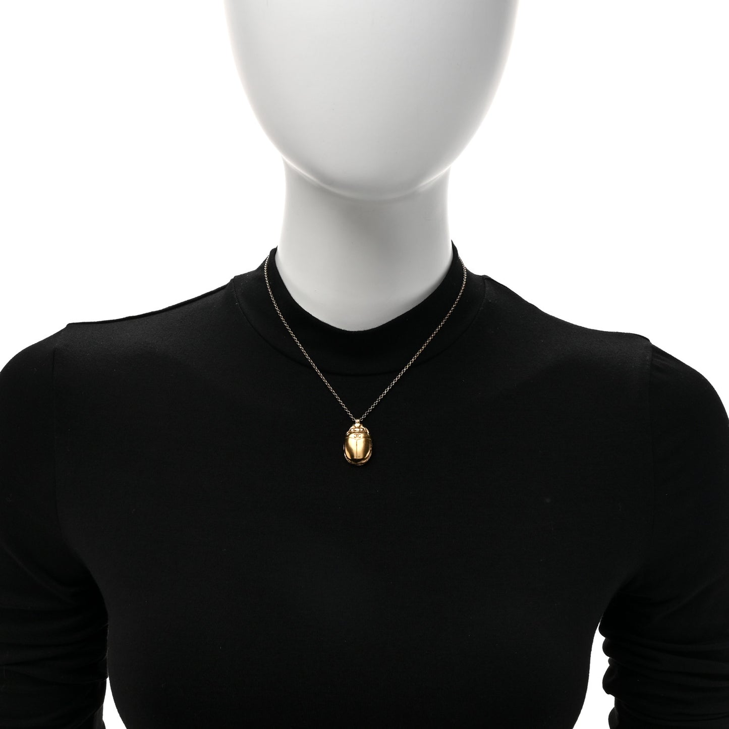 Metal Scarab CC Locket Necklace Gold