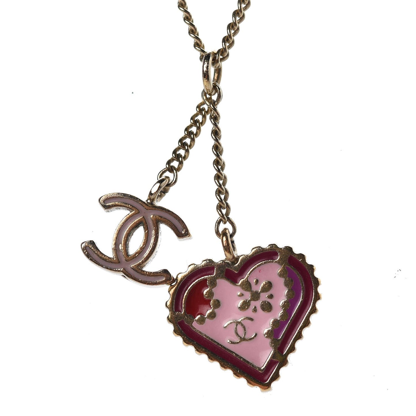 Enamel Heart CC Charm Necklace Gold