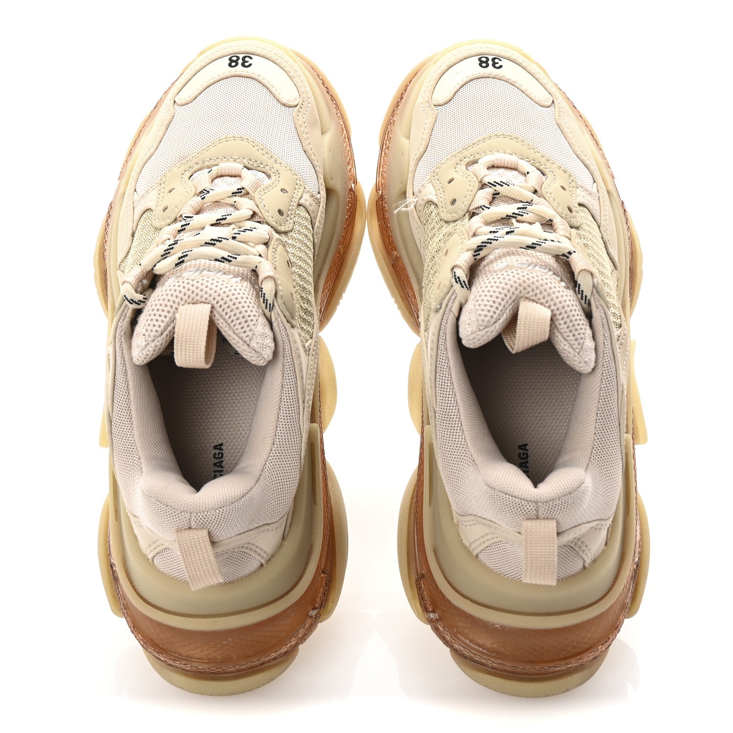 Balenciaga Fabric Mesh Clear Sole Womens Triple S Sneakers 38 Beige 2 of 9