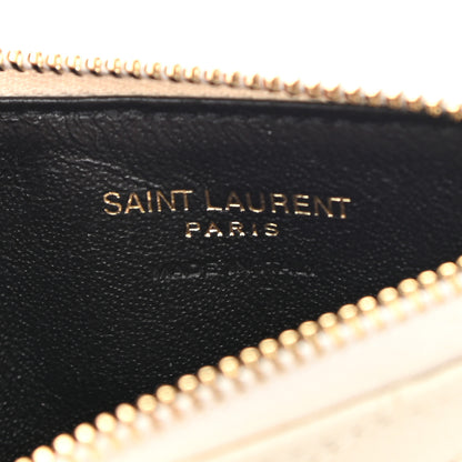 Saint Laurent Grain De Poudre Matelasse Chevron Monogram Fragments Zippered Card Case Crema Soft 6 of 7