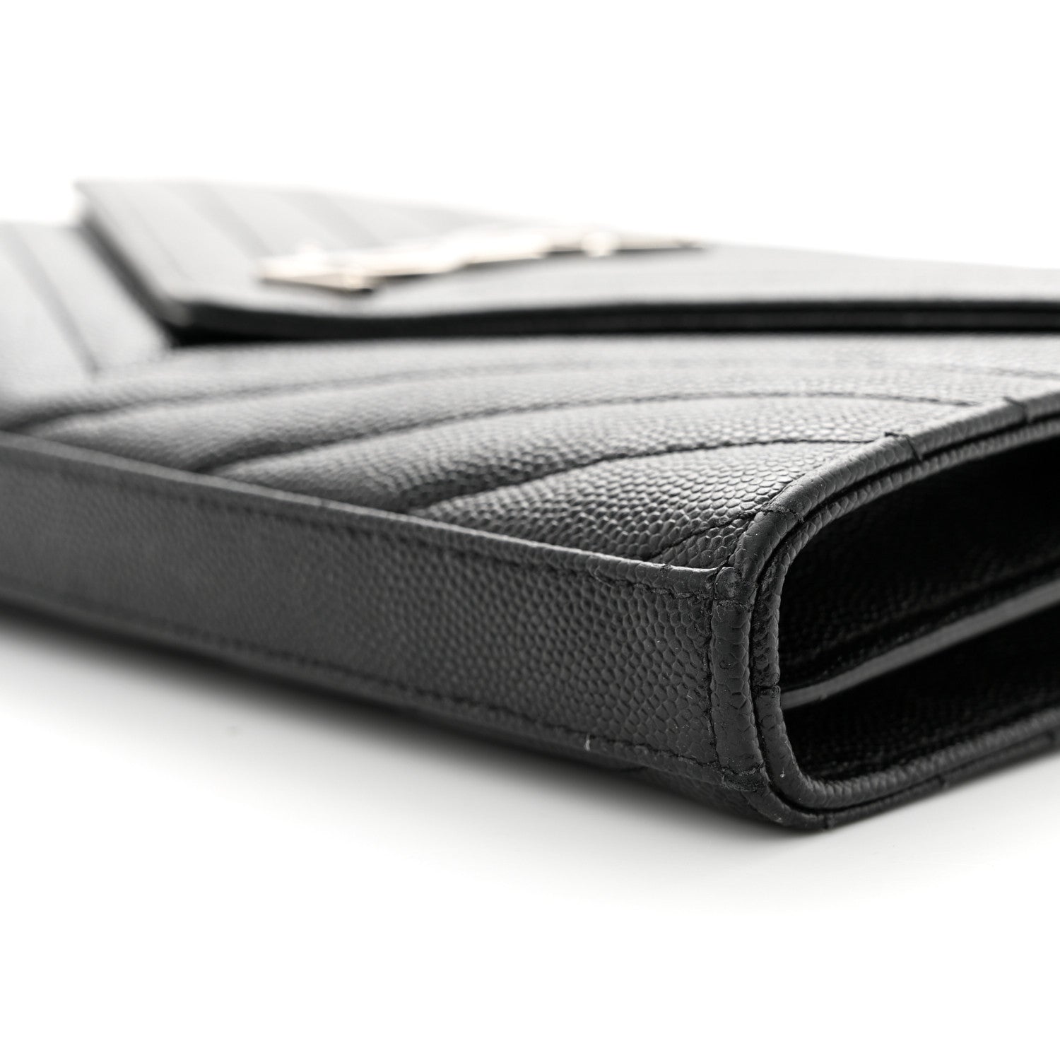 Saint Laurent Grain De Poudre Matelasse Chevron Monogram Chain Wallet Black 9 of 10