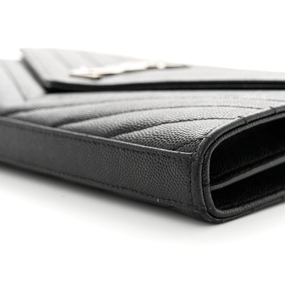 Saint Laurent Grain De Poudre Matelasse Chevron Monogram Chain Wallet Black 9 of 10