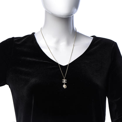 Chanel Crystal CC Pearl Drop Necklace Gold 2 of 5