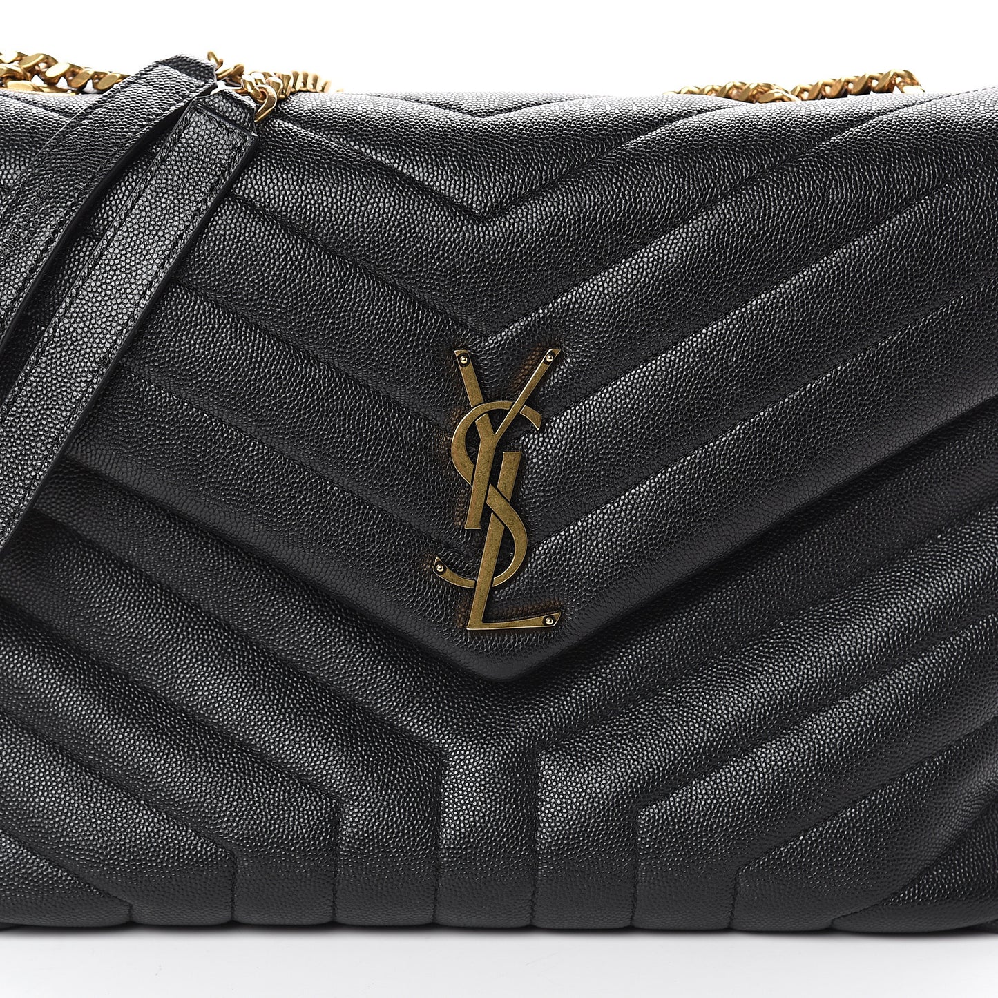 Grain de Poudre Calfskin Y Quilted Monogram Medium Loulou Chain Satchel Black