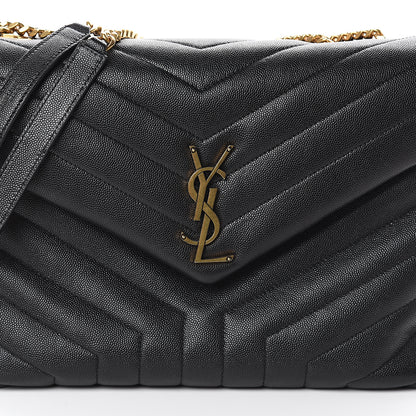 Saint Laurent Grain de Poudre Calfskin Y Quilted Monogram Medium Loulou Chain Satchel Black 6 of 8