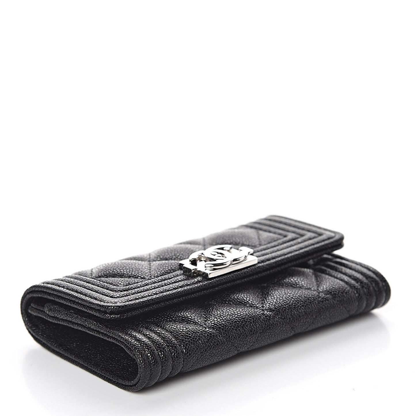 Caviar Quilted Boy Flap Card Holder Black