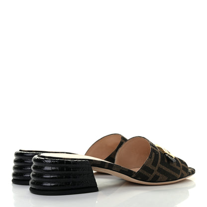 Fendi Jacquard Calfskin FF Crocodile Embossed Promenade Slide Sandals 38 Tobacco Moro Black 4 of 7
