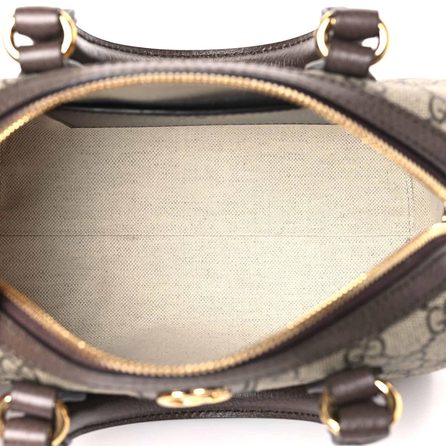 Gucci GG Supreme Monogram Textured Dollar Calfskin Web Mini Ophidia Top Handle Bag Beige Ebony New Acero 5 of 9