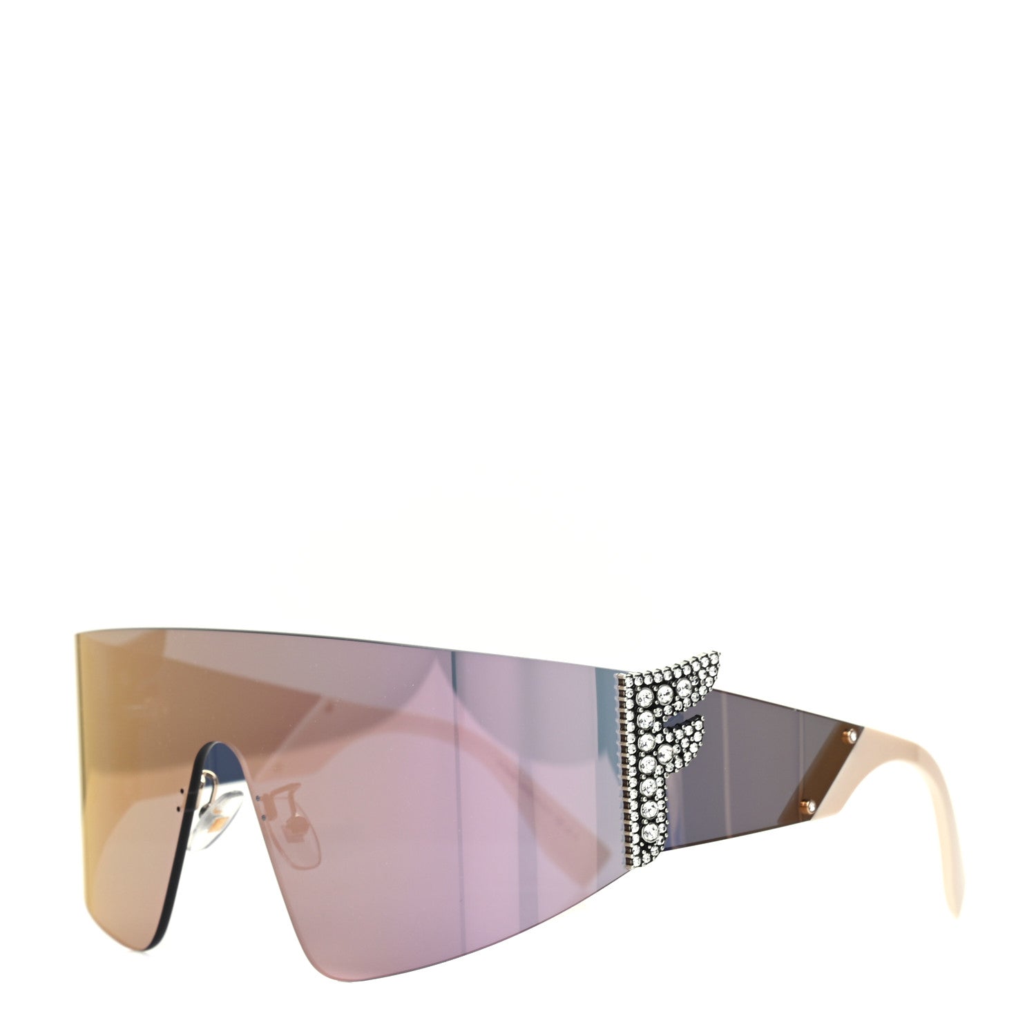 Fendi Mirrored Crystal Embellished FFreedom Shield Sunglasses FF 0382/S Pink 1 of 7