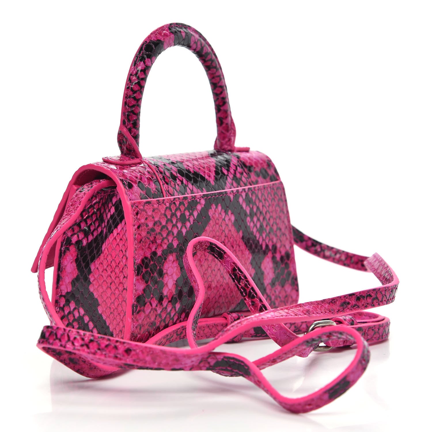 Balenciaga Shiny Calfskin Python Effect Hourglass Top Handle Bag Mini Fuchsia Black 3 of 8