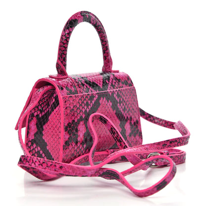 Balenciaga Shiny Calfskin Python Effect Hourglass Top Handle Bag Mini Fuchsia Black 3 of 8