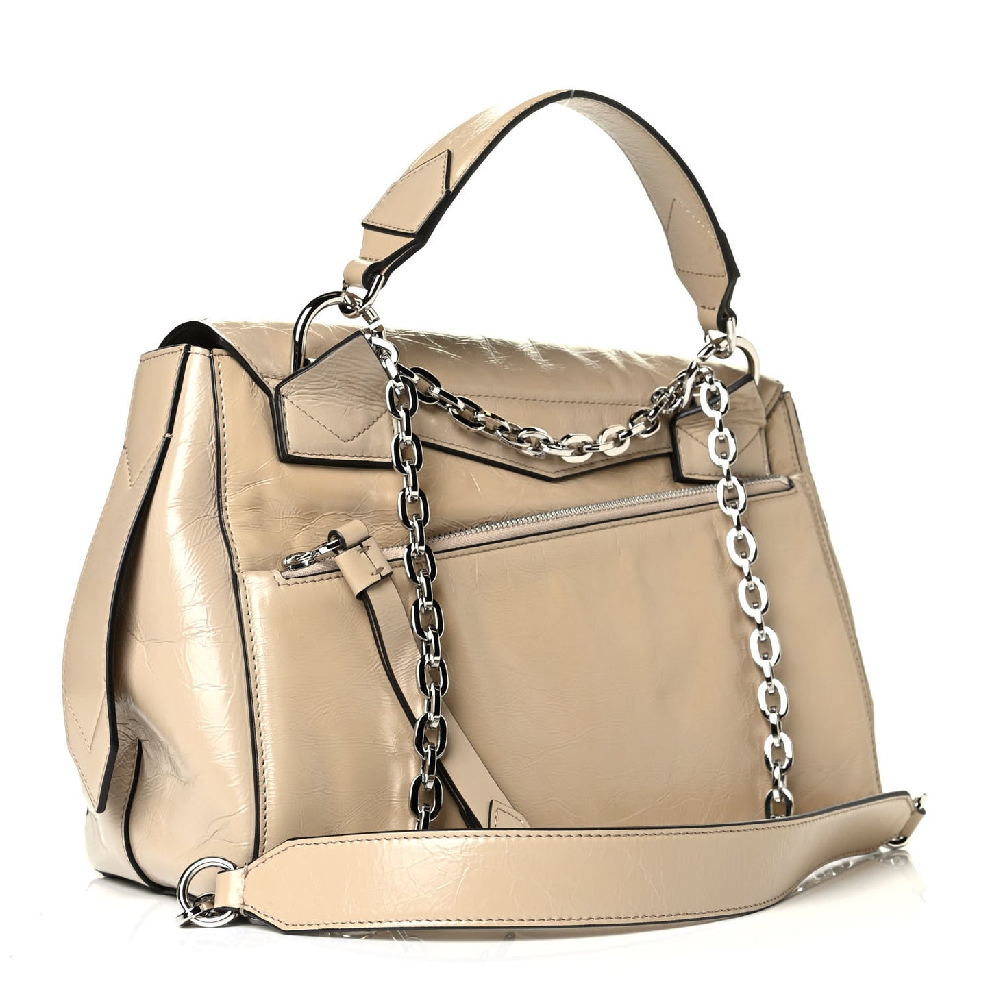 Creased Patent Calfskin Medium ID Flap Beige