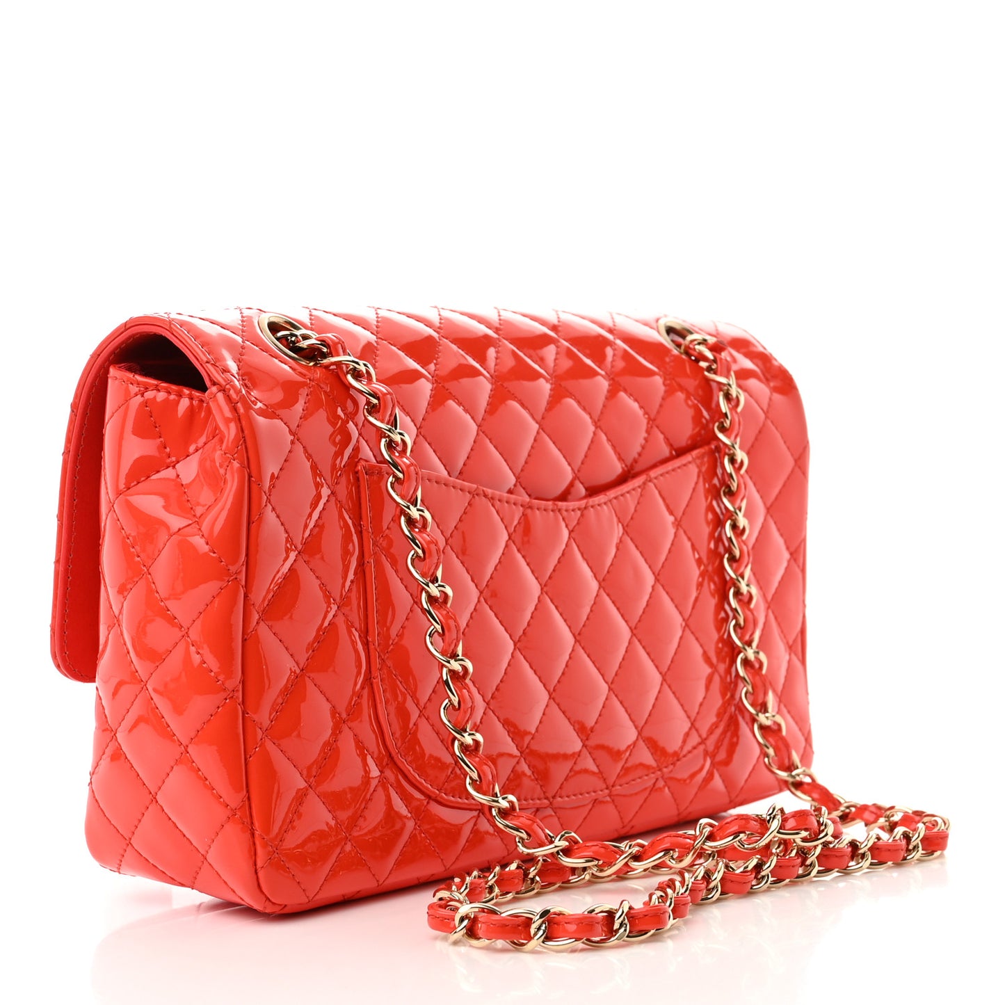 Patent Calfskin Quilted Valentine Charms Medium Single Flap Red