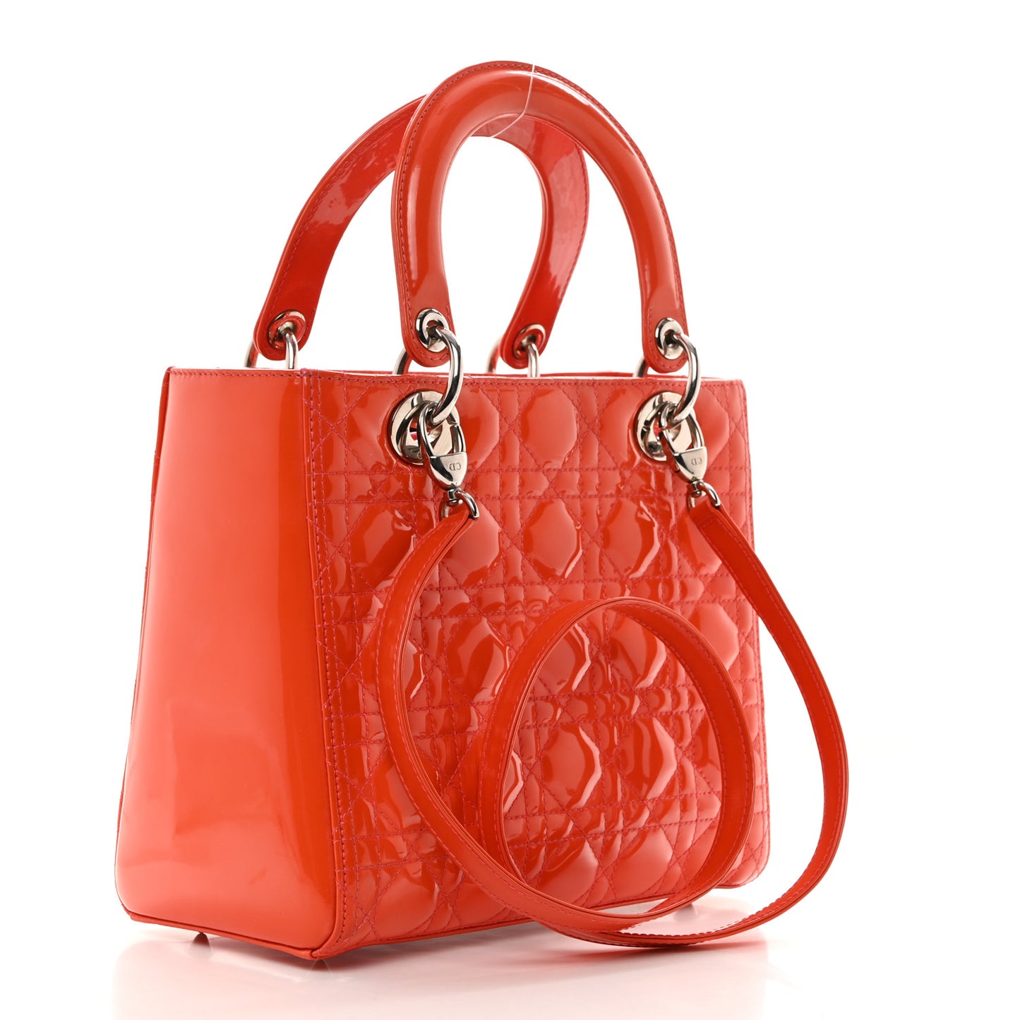 Patent Cannage Medium Lady Dior Orange