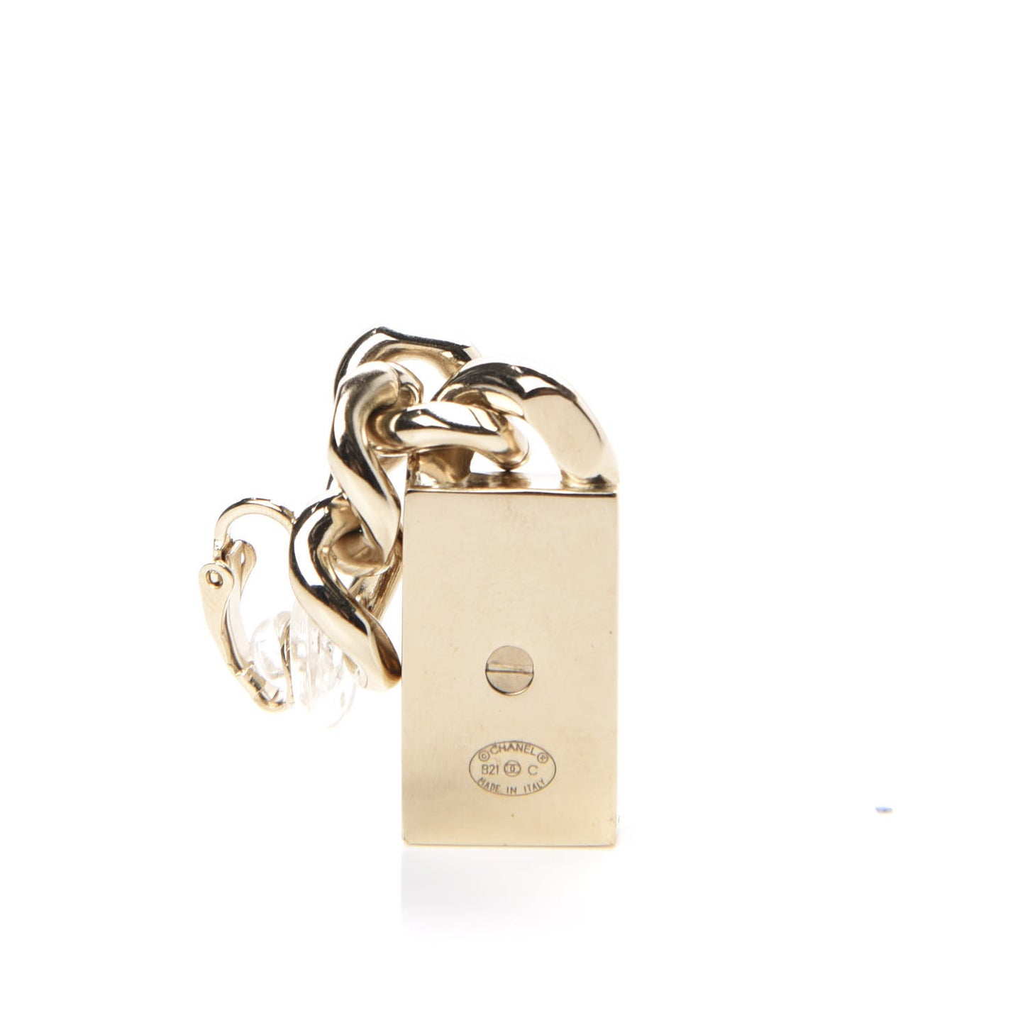 Crystal Dog Tag Charm Clip On Earrings Gold