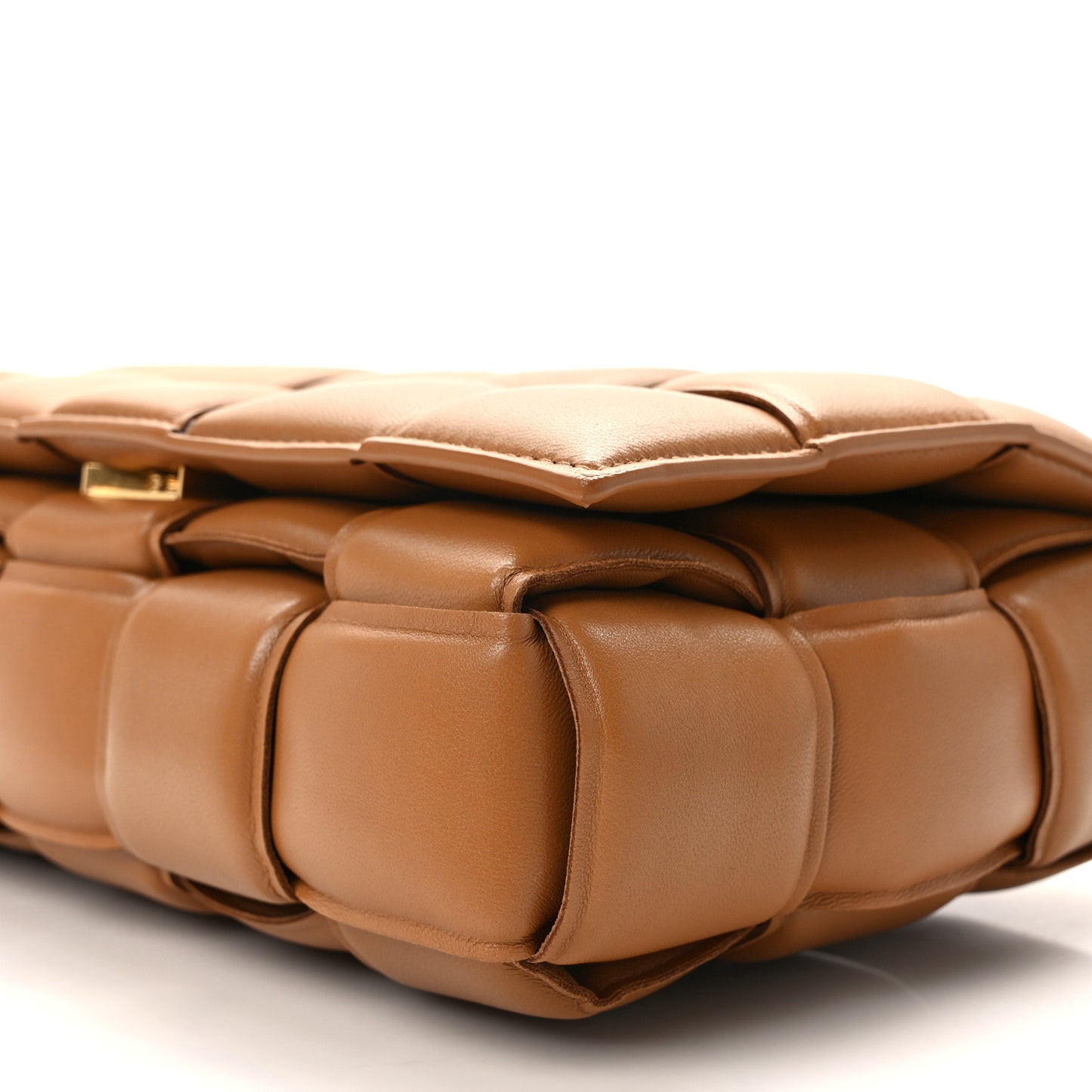 Nappa Maxi Intreccio Padded Cassette Crossbody Bag Caramel