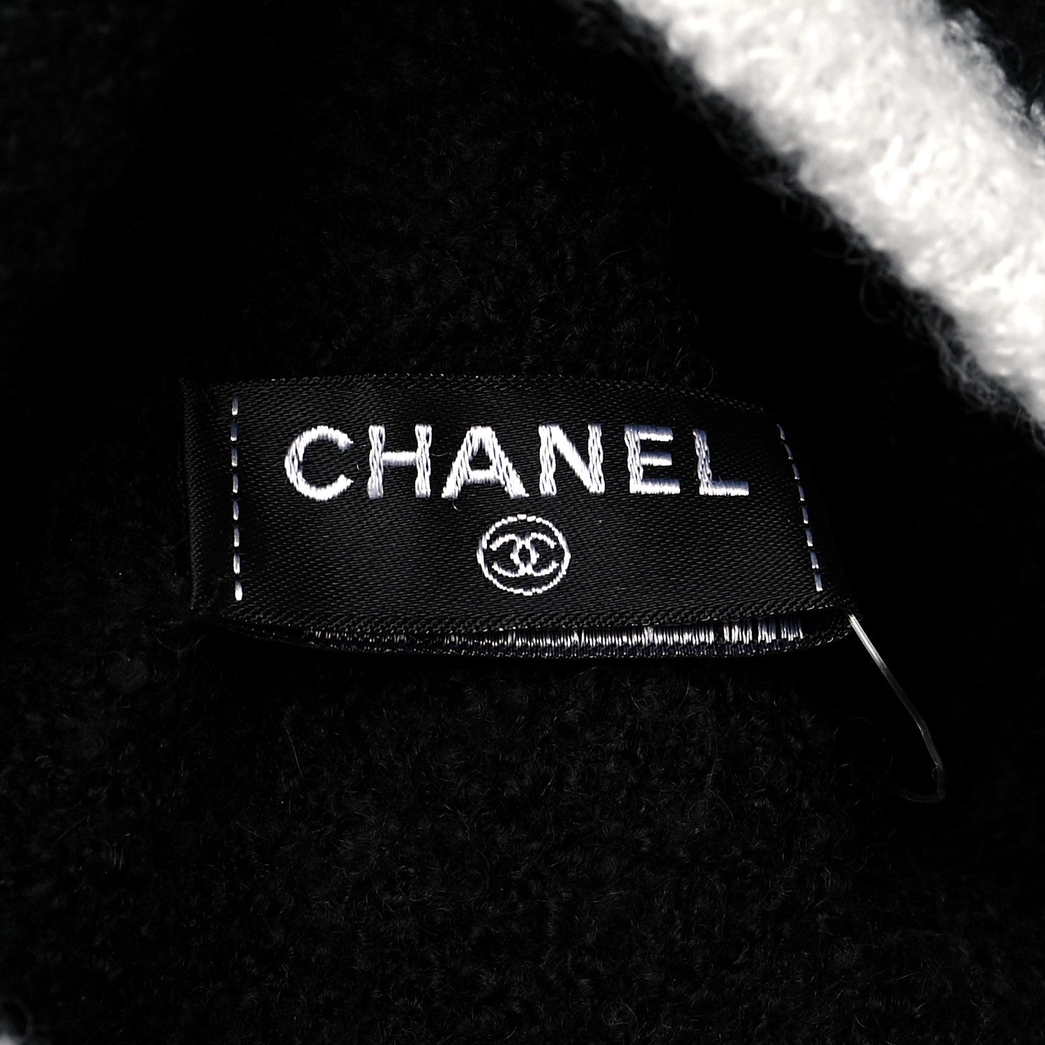 Chanel Cashmere Blend CC Beanie Hat Black White 4 of 6