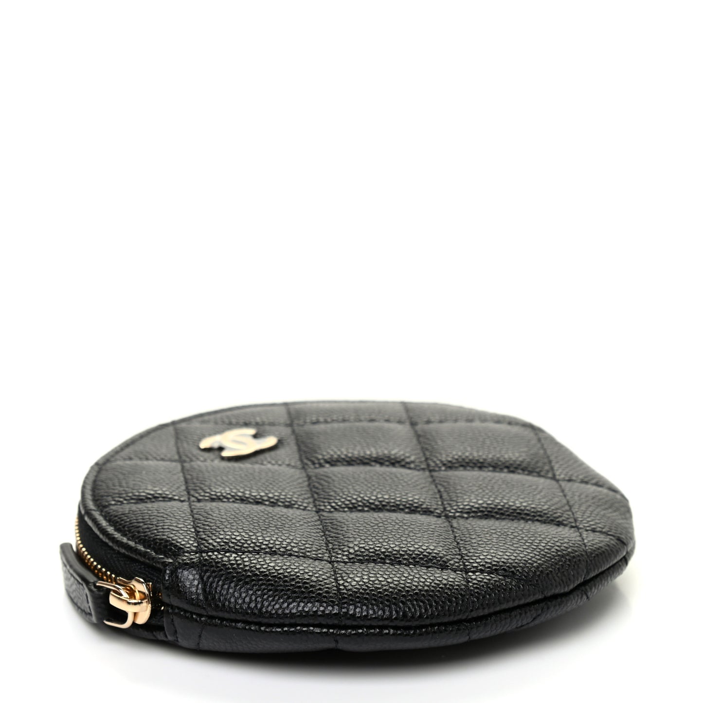 Caviar Quilted Round Clip On Coin Purse Black
