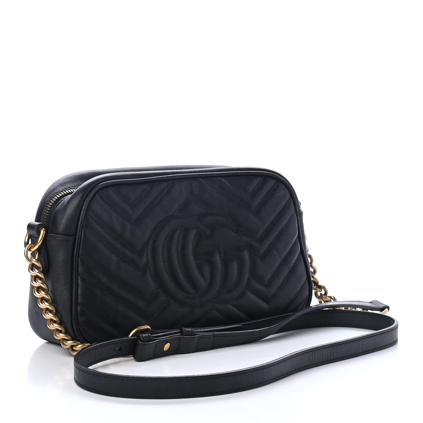 Calfskin Matelasse Small GG Marmont Chain Shoulder Bag Black