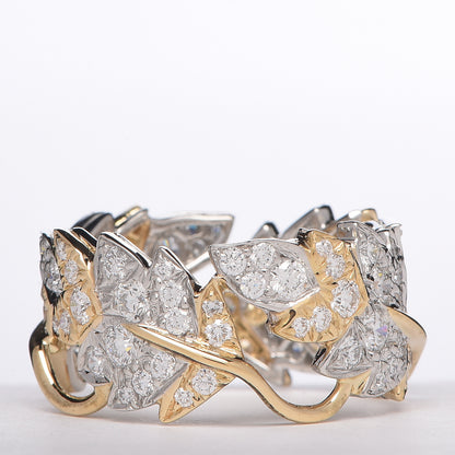 Tiffany 18K Yellow Gold Platinum Diamond Schlumberger Four Leaves Ring 54 7 3 of 4