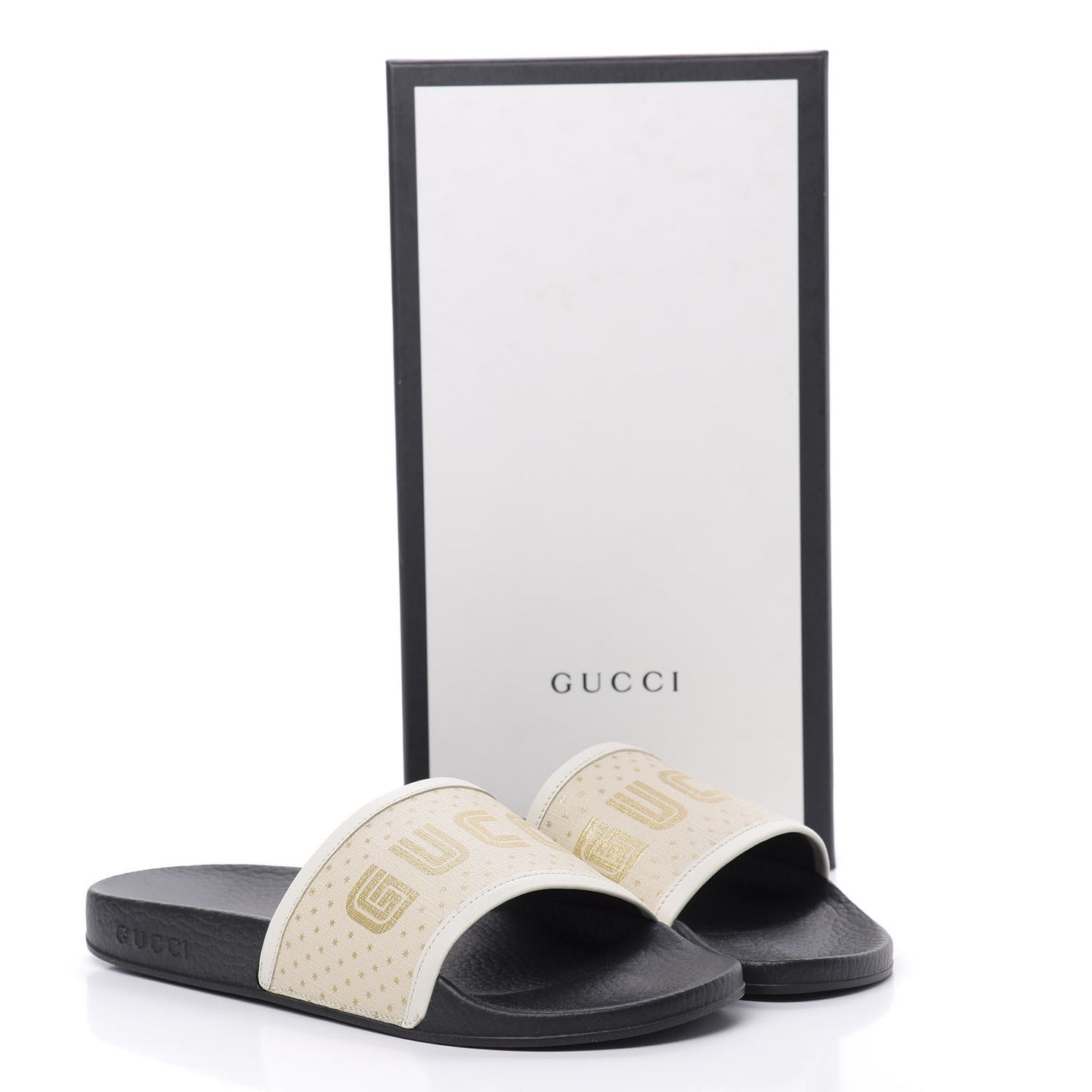 X SEGA Supreme Canvas GUCCY Stars Womens Slide Sandals 39 Mystic White Gold