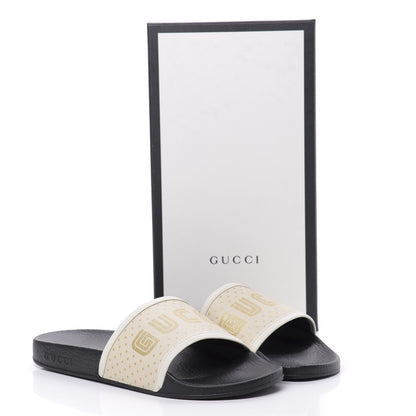 Gucci X SEGA Supreme Canvas GUCCY Stars Womens Slide Sandals 39 Mystic White Gold 8 of 8