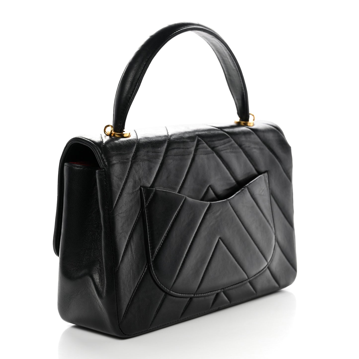Lambskin Chevron Quilted Mini Kelly Flap Black