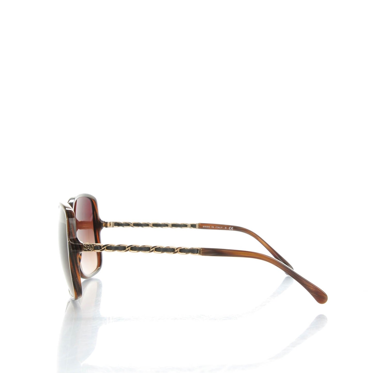 Acetate Metal Lambskin Chain Square Sunglasses 5210-Q Brown