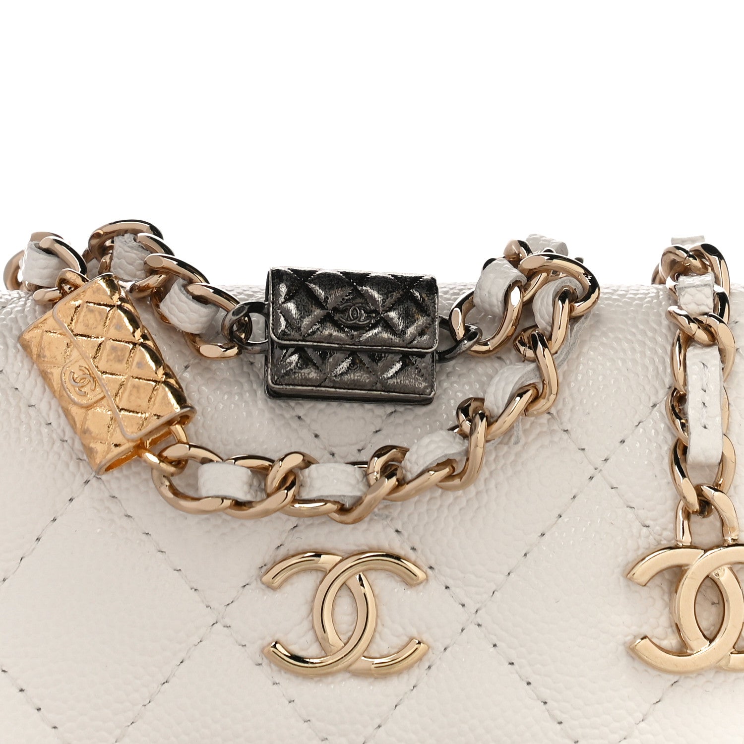 Chanel Caviar Quilted Belt Bag With Charms On Chain White 9 of 13