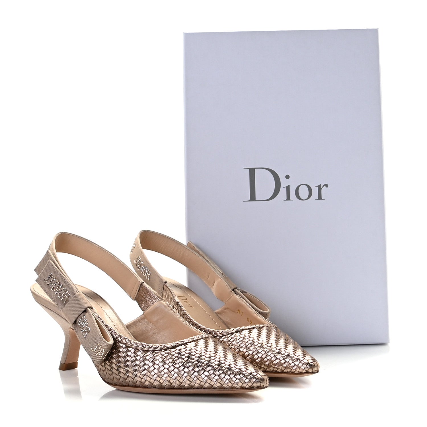Christian Dior Laminated Calfskin Ribbon Crystal Woven J'Adior Slingback 65mm Pumps 35 Copper 10 of 10