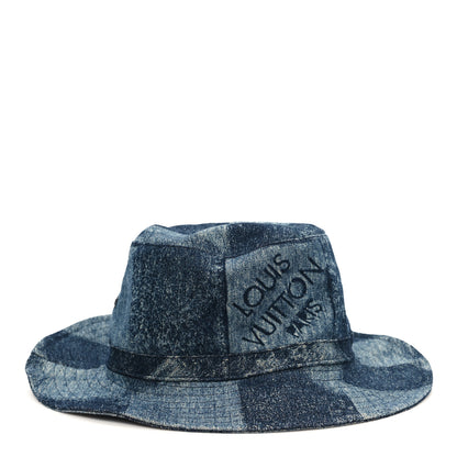 Louis Vuitton Denim Damier Chapeau Skater Bucket Hat 58 Blue 5 of 9