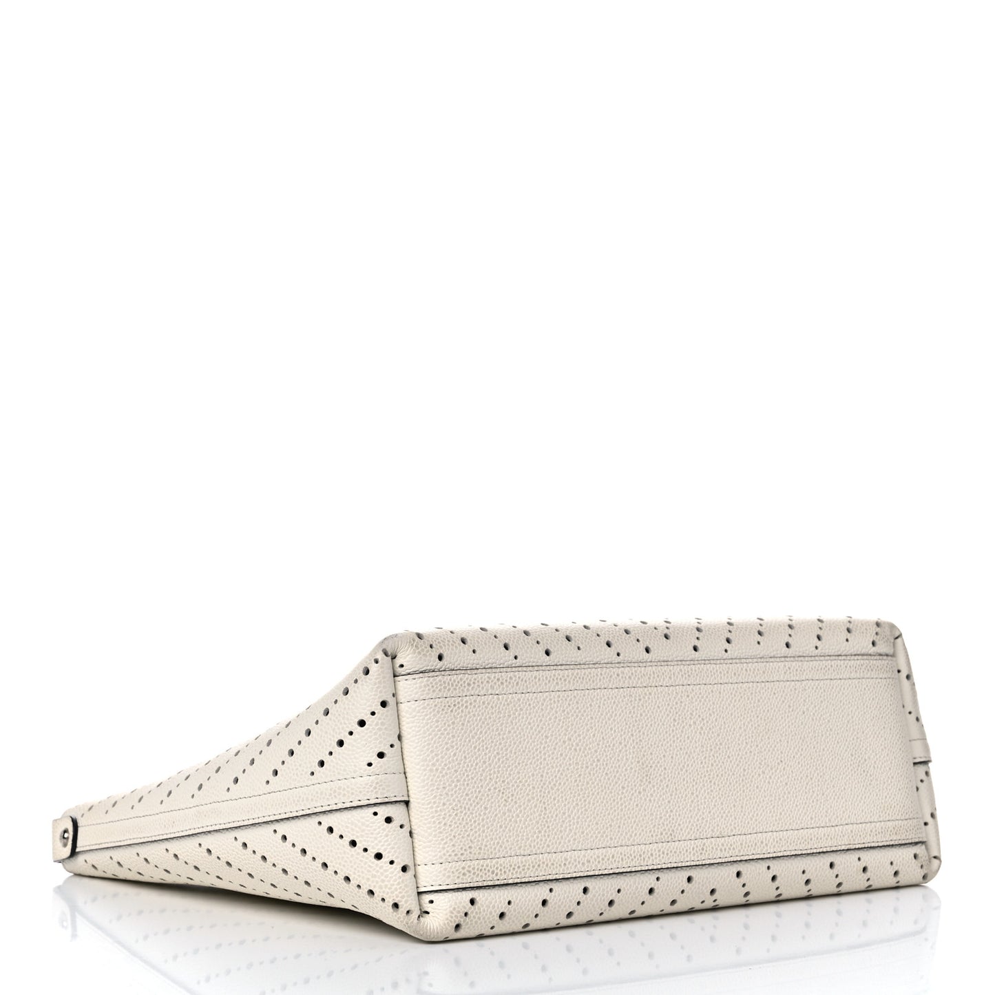 Perforated Grained Calfskin Small Shopping Tote White