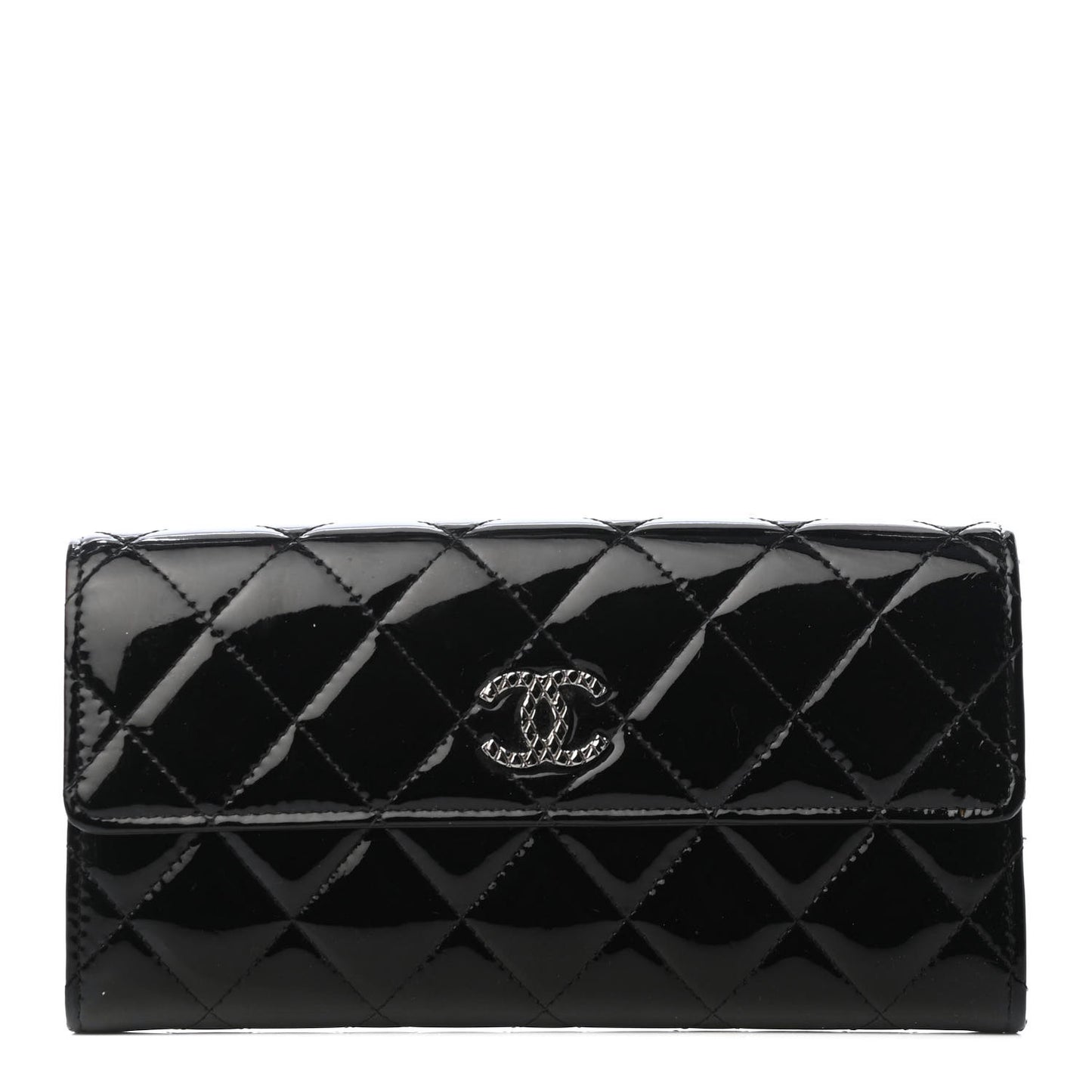 Patent Quilted Large Brilliant Flap Wallet Black