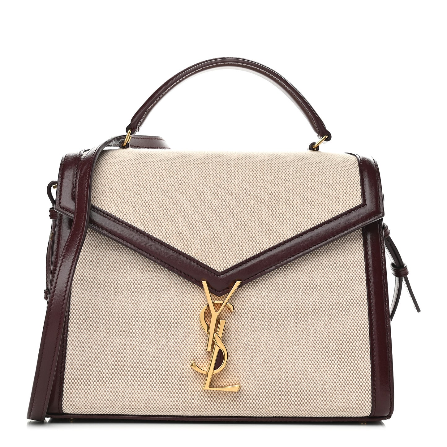 Canvas Calfskin Medium Classic Monogram Cassandra Top Handle Natural Dark Legion Red