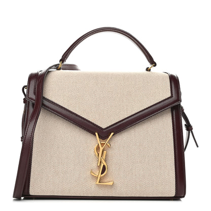 Saint Laurent Canvas Calfskin Medium Classic Monogram Cassandra Top Handle Natural Dark Legion Red 1 of 8