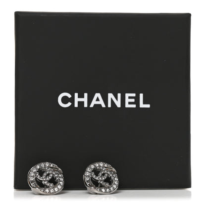 Chanel Metal Crystal CC Logo Round Earrings Silver 10 of 10