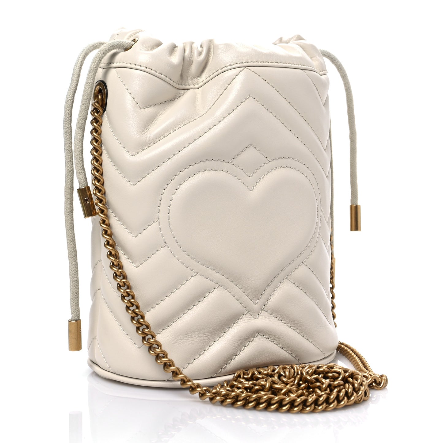 Calfskin Matelasse Mini GG Marmont 2.0 Bucket Bag White