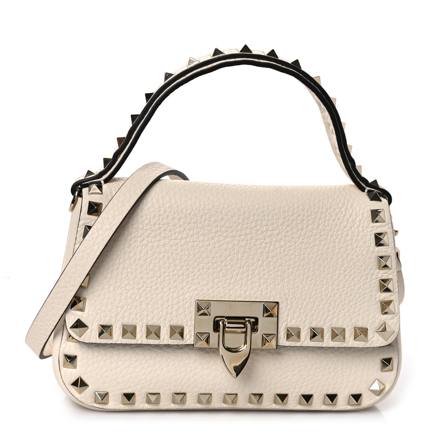 Grainy Calfskin Small Rockstud Top Handle Bag Light Ivory