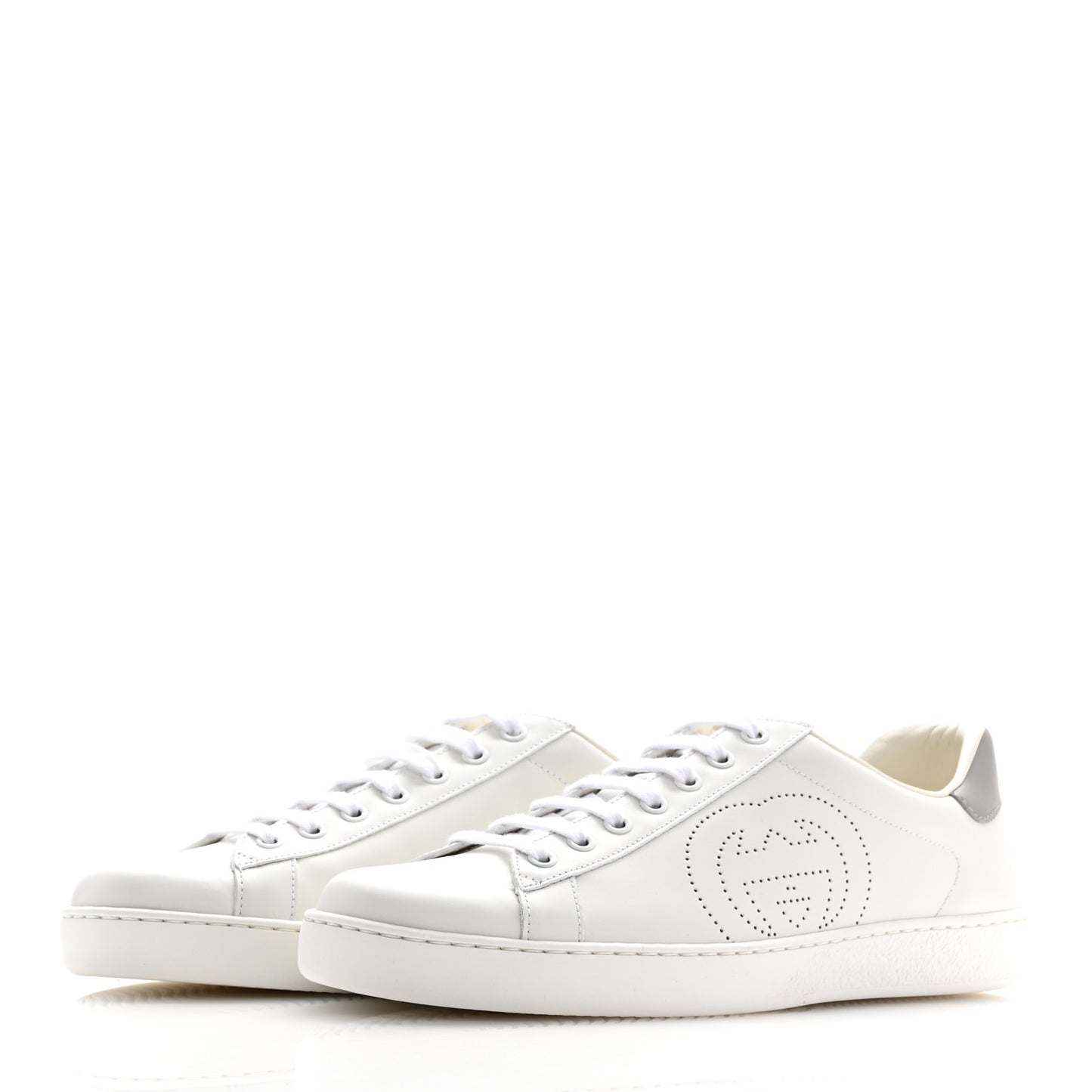 Calfskin Interlocking G Perforated Mens Ace Sneakers 9.5 White Grey Sky